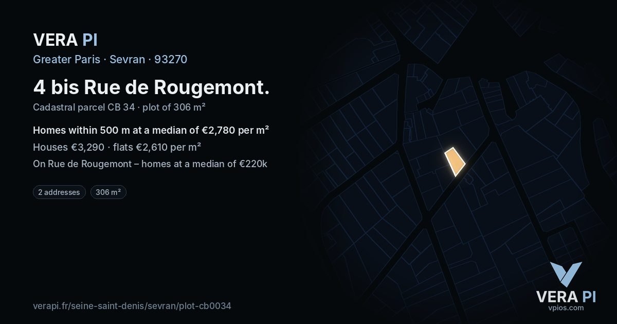 4 bis Rue de Rougemont, Sevran at night – the plot lit, the parcels around coloured by the prices near them