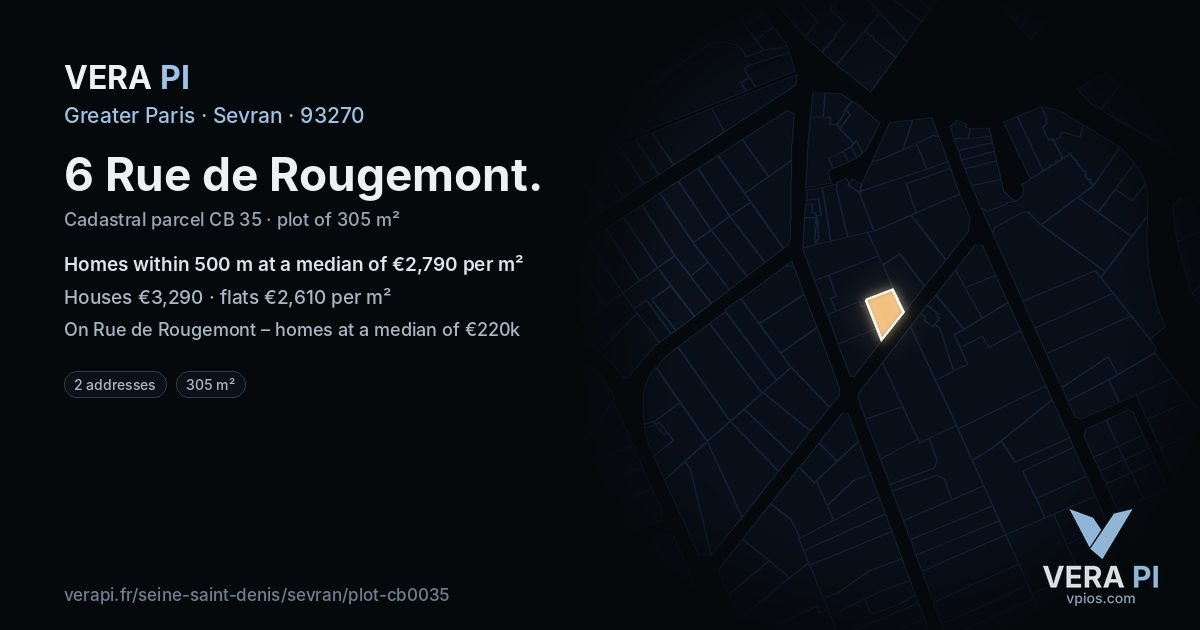 6 Rue de Rougemont, Sevran at night – the plot lit, the parcels around coloured by the prices near them