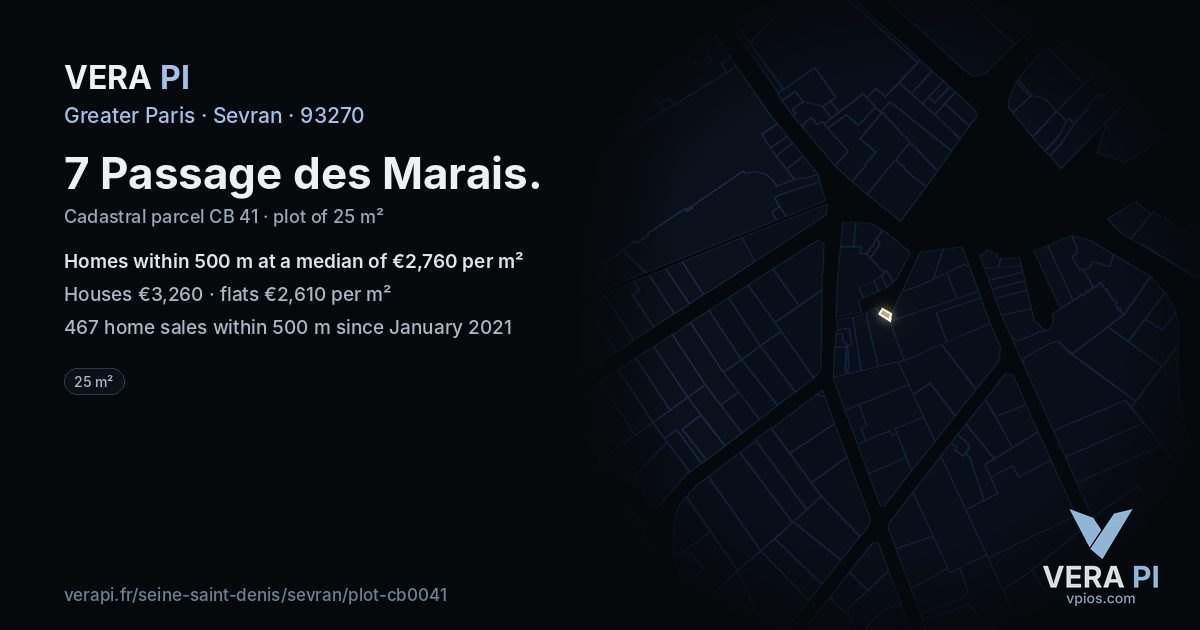 7 Passage des Marais, Sevran at night – the plot lit, the parcels around coloured by the prices near them