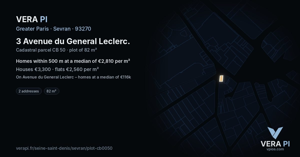 3 Avenue du General Leclerc, Sevran at night – the plot lit, the parcels around coloured by the prices near them