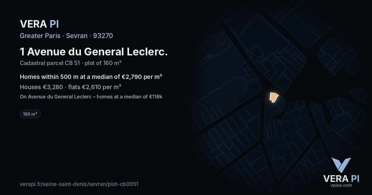 1 Avenue du General Leclerc, Sevran at night – the plot lit, the parcels around coloured by the prices near them