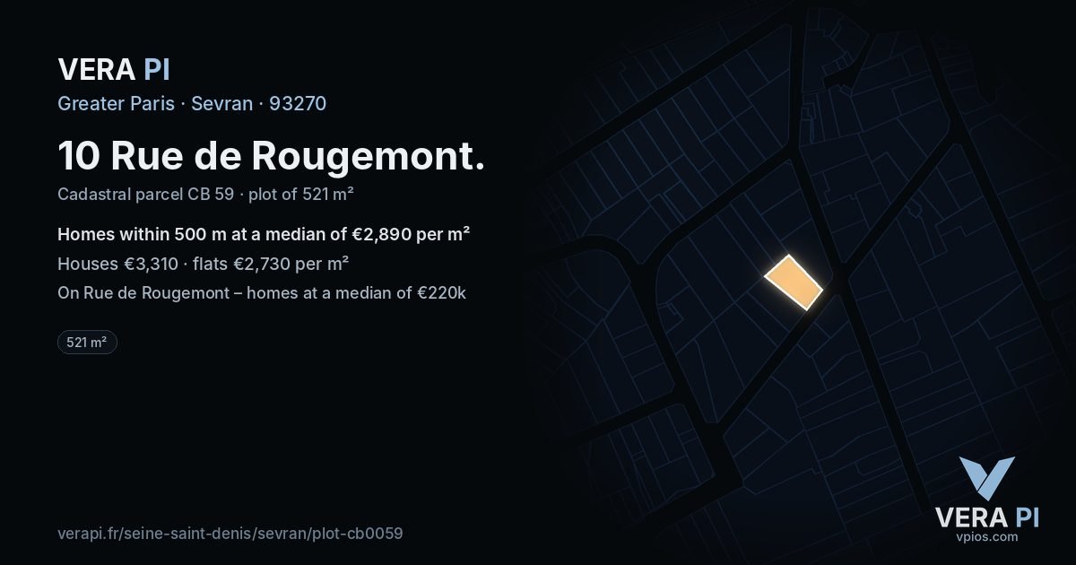 10 Rue de Rougemont, Sevran at night – the plot lit, the parcels around coloured by the prices near them