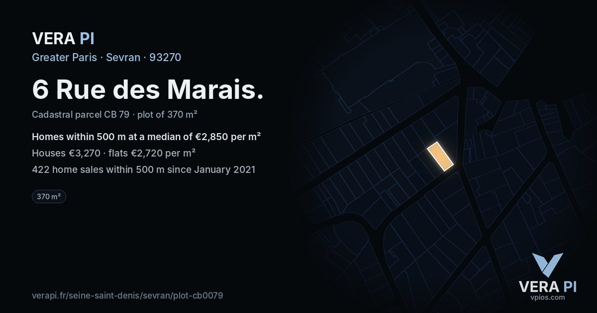 6 Rue des Marais, Sevran at night – the plot lit, the parcels around coloured by the prices near them