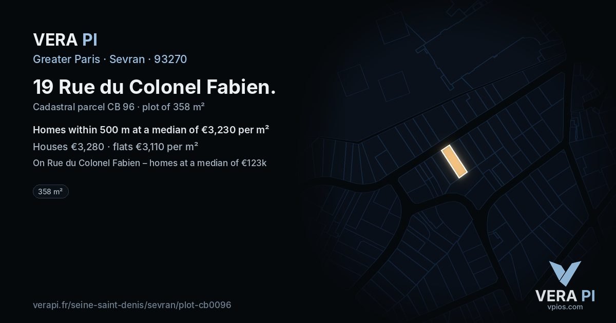 19 Rue du Colonel Fabien, Sevran at night – the plot lit, the parcels around coloured by the prices near them