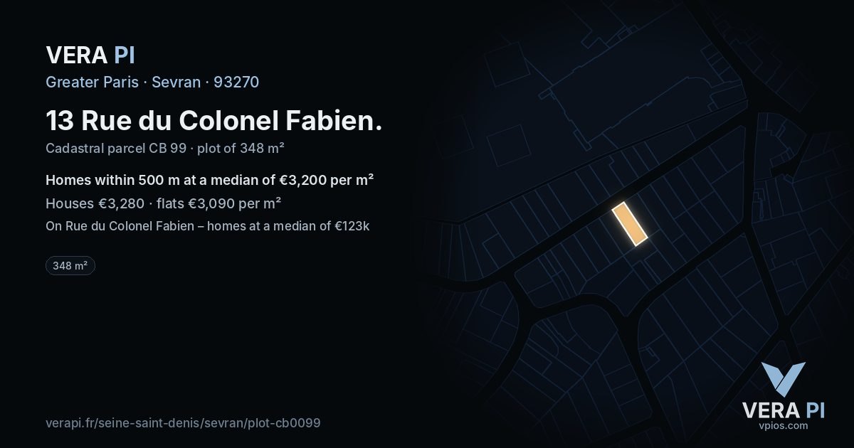 13 Rue du Colonel Fabien, Sevran at night – the plot lit, the parcels around coloured by the prices near them