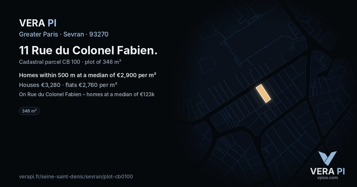 11 Rue du Colonel Fabien, Sevran at night – the plot lit, the parcels around coloured by the prices near them