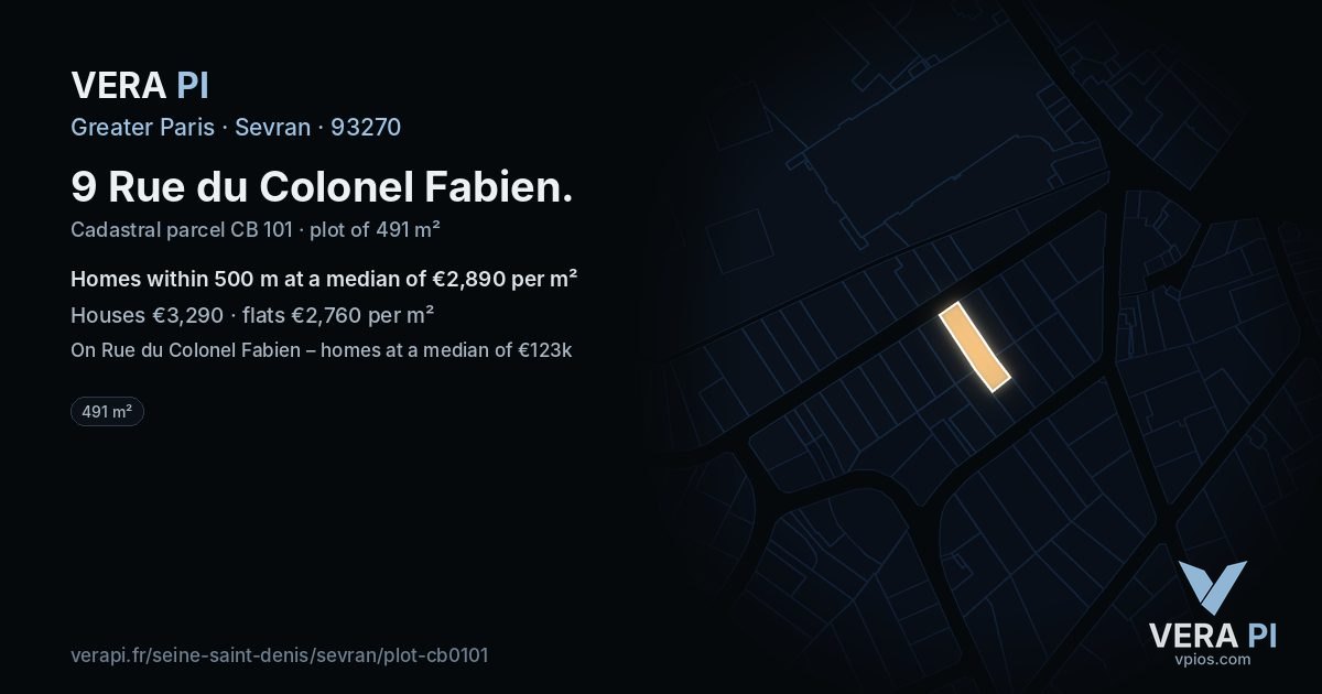 9 Rue du Colonel Fabien, Sevran at night – the plot lit, the parcels around coloured by the prices near them