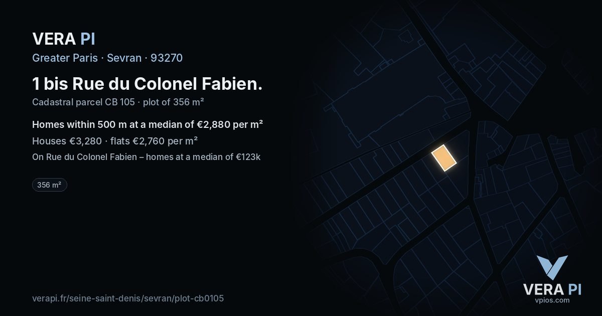 1 bis Rue du Colonel Fabien, Sevran at night – the plot lit, the parcels around coloured by the prices near them