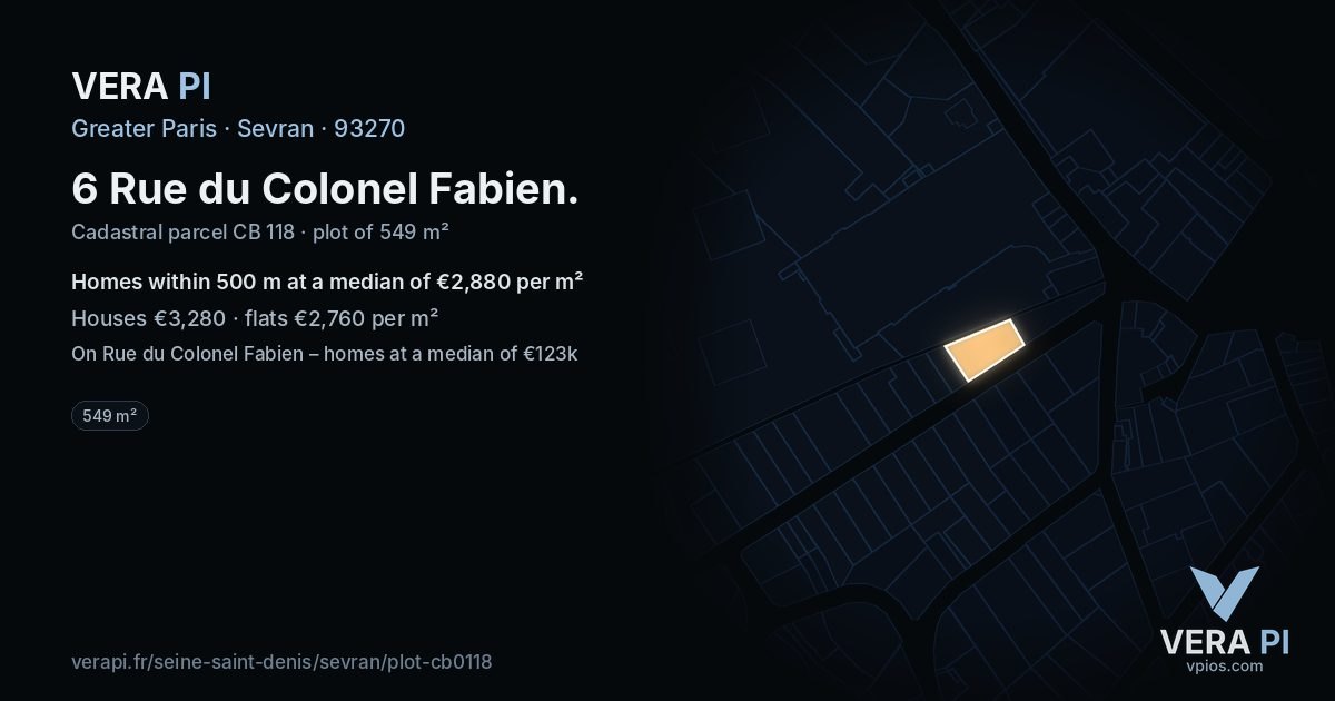 6 Rue du Colonel Fabien, Sevran at night – the plot lit, the parcels around coloured by the prices near them