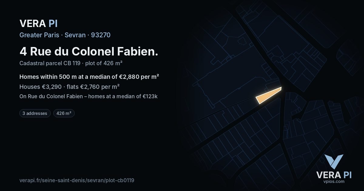 4 Rue du Colonel Fabien, Sevran at night – the plot lit, the parcels around coloured by the prices near them