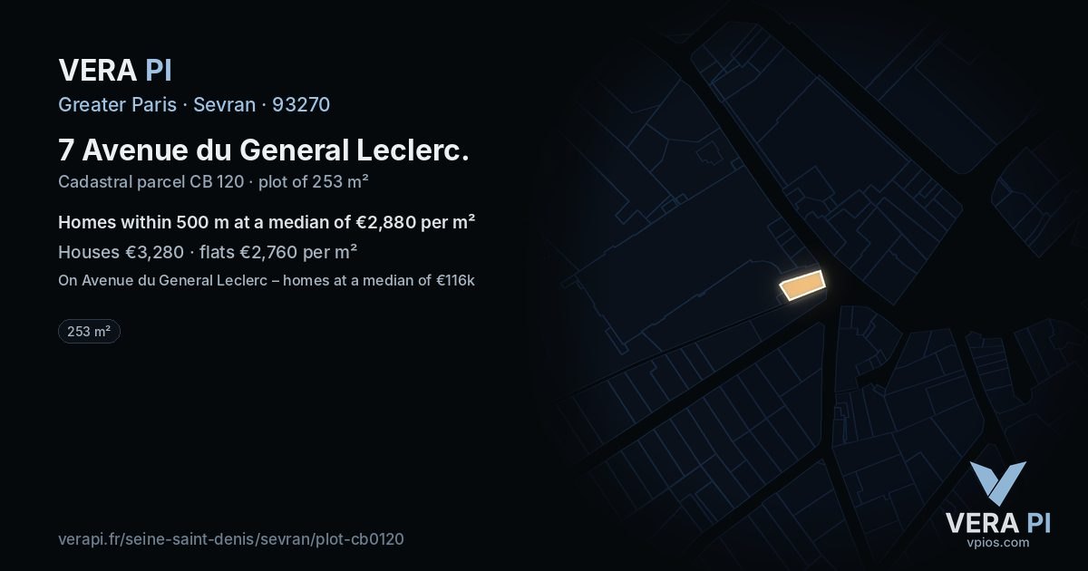 7 Avenue du General Leclerc, Sevran at night – the plot lit, the parcels around coloured by the prices near them