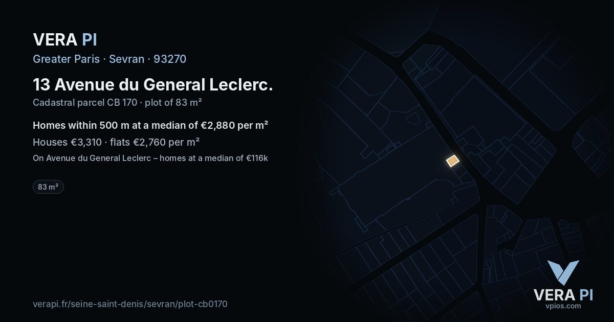 13 Avenue du General Leclerc, Sevran at night – the plot lit, the parcels around coloured by the prices near them