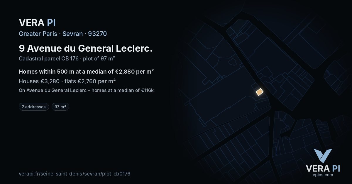 9 Avenue du General Leclerc, Sevran at night – the plot lit, the parcels around coloured by the prices near them
