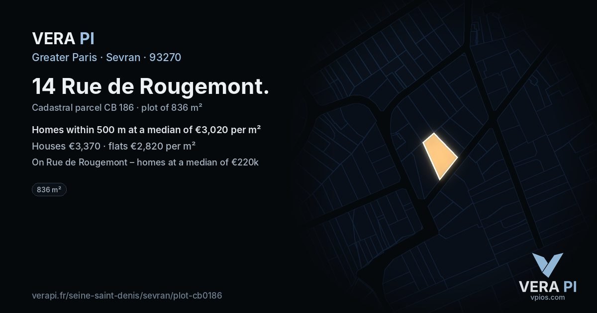 14 Rue de Rougemont, Sevran at night – the plot lit, the parcels around coloured by the prices near them