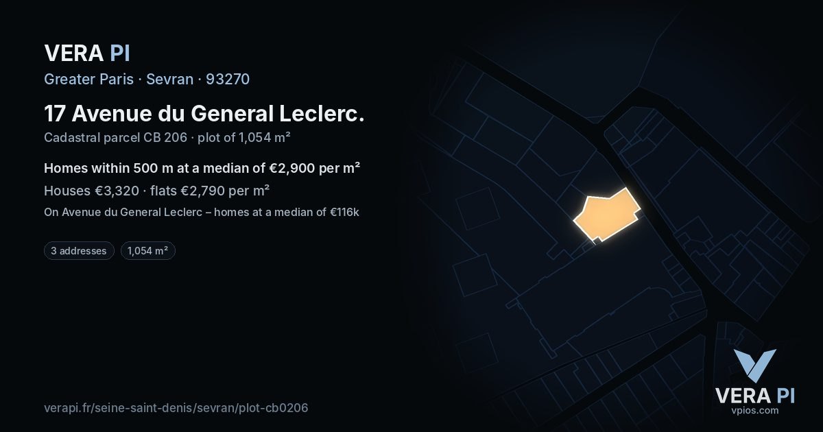 17 Avenue du General Leclerc, Sevran at night – the plot lit, the parcels around coloured by the prices near them
