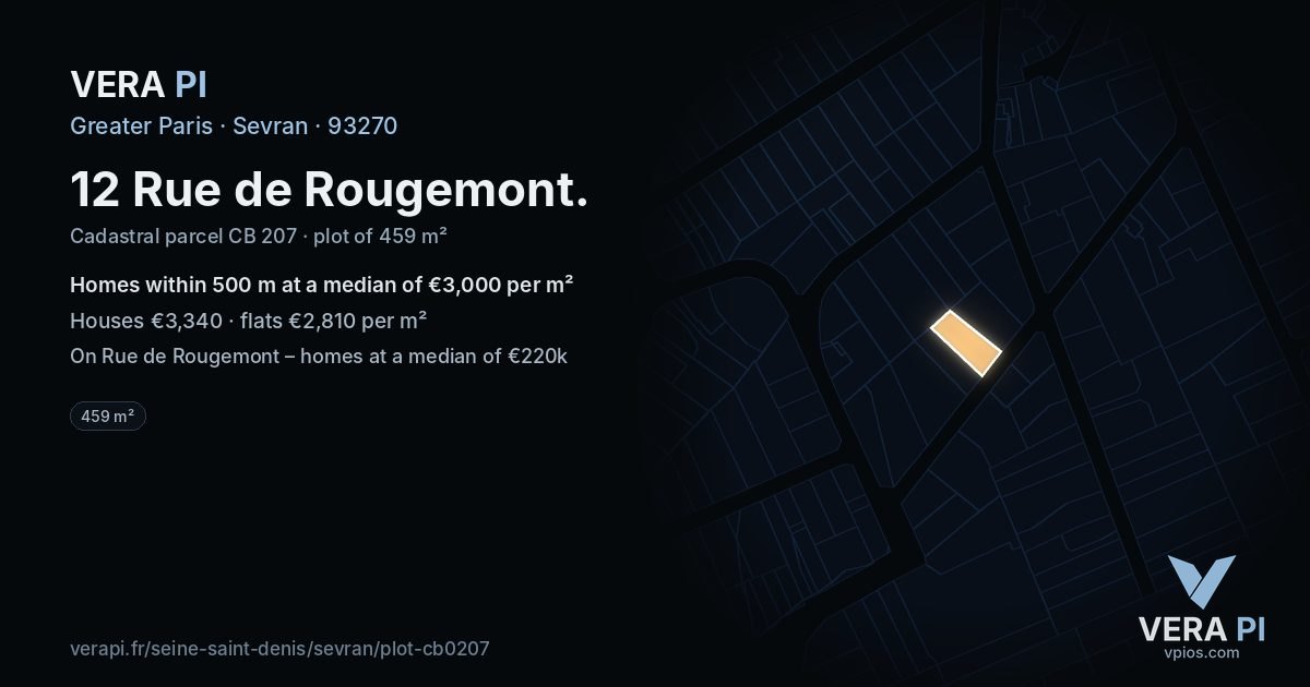 12 Rue de Rougemont, Sevran at night – the plot lit, the parcels around coloured by the prices near them