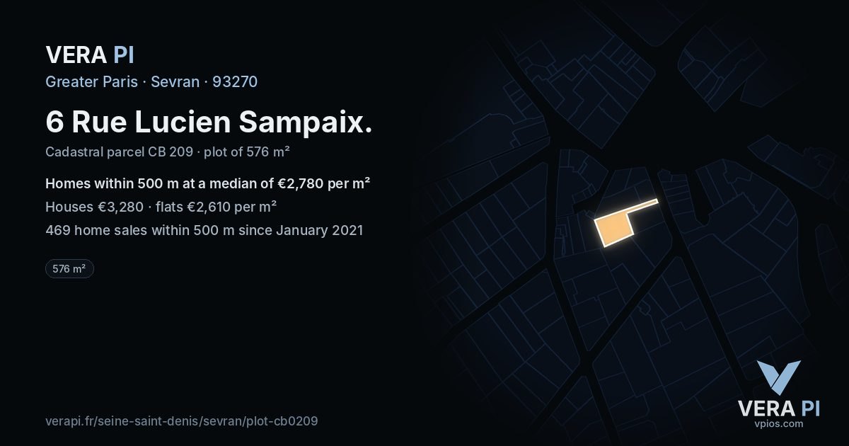 6 Rue Lucien Sampaix, Sevran at night – the plot lit, the parcels around coloured by the prices near them