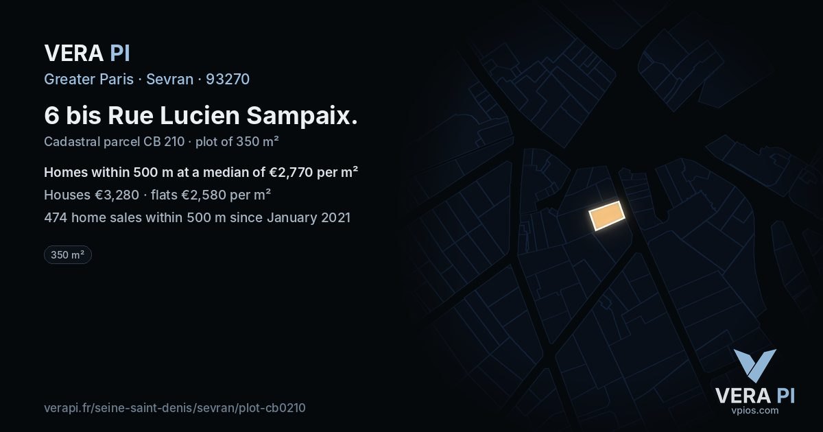 6 bis Rue Lucien Sampaix, Sevran at night – the plot lit, the parcels around coloured by the prices near them