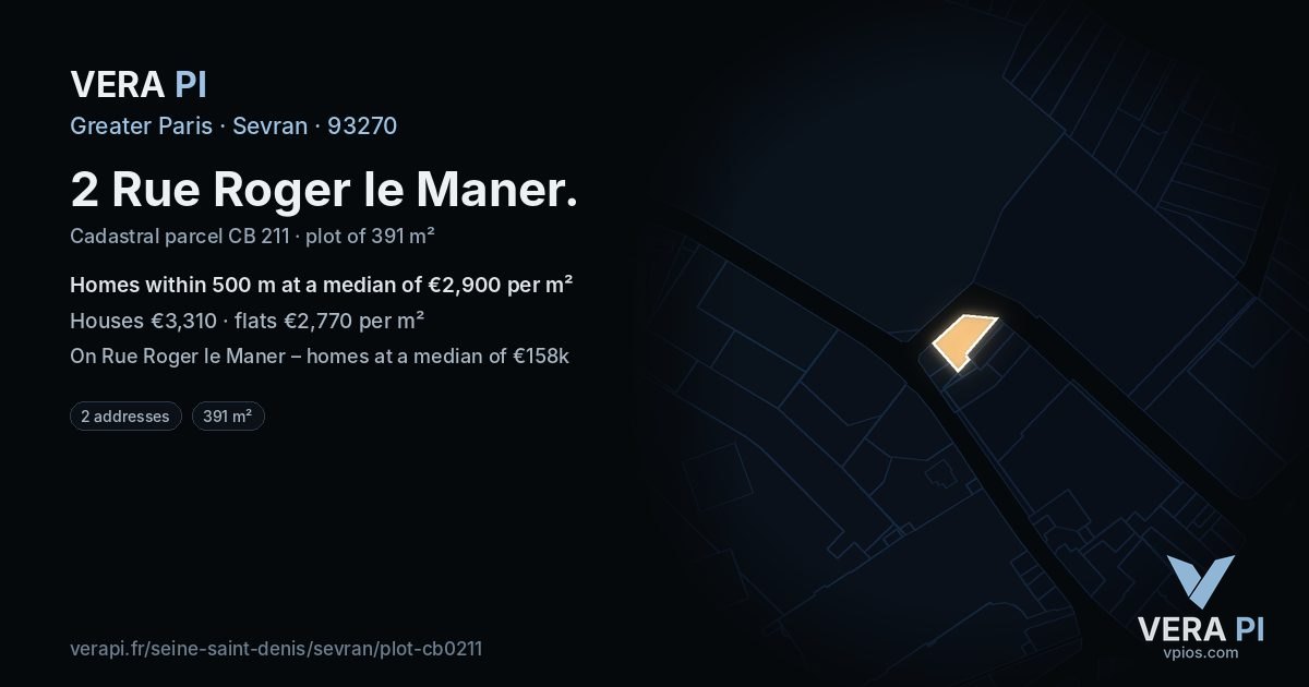 2 Rue Roger le Maner, Sevran at night – the plot lit, the parcels around coloured by the prices near them