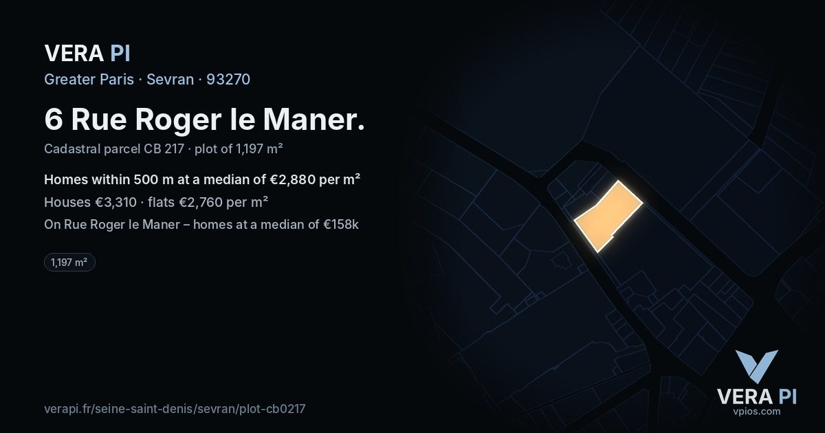 6 Rue Roger le Maner, Sevran at night – the plot lit, the parcels around coloured by the prices near them