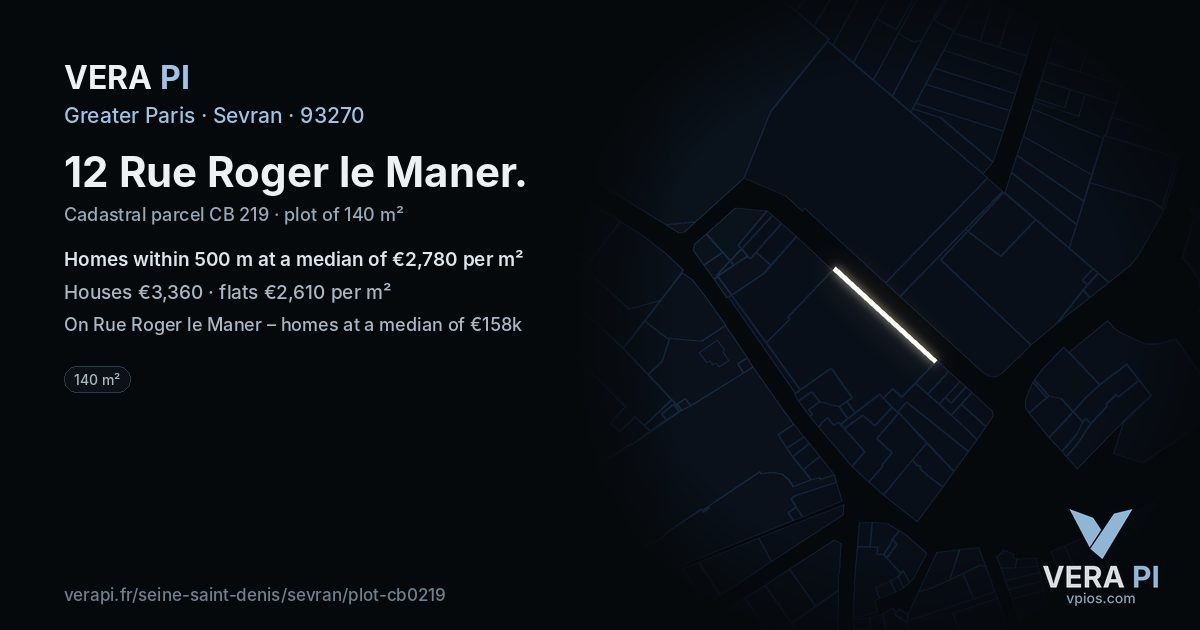 12 Rue Roger le Maner, Sevran at night – the plot lit, the parcels around coloured by the prices near them