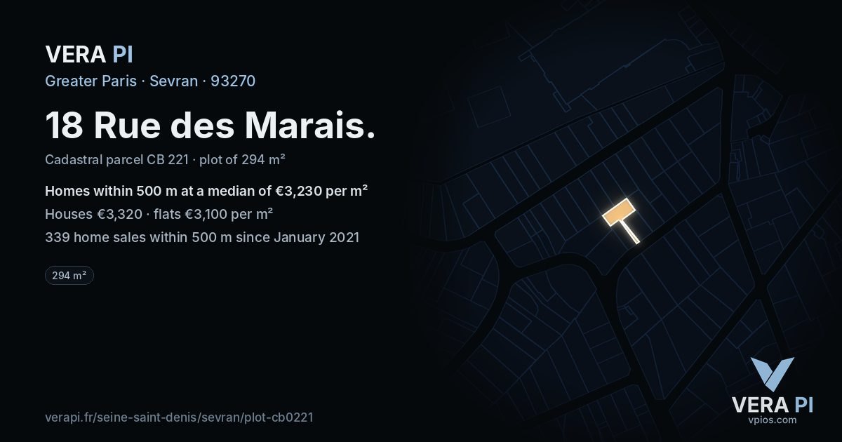 18 Rue des Marais, Sevran at night – the plot lit, the parcels around coloured by the prices near them