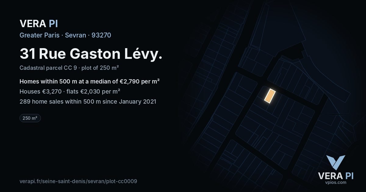 31 Rue Gaston Lévy, Sevran at night – the plot lit, the parcels around coloured by the prices near them