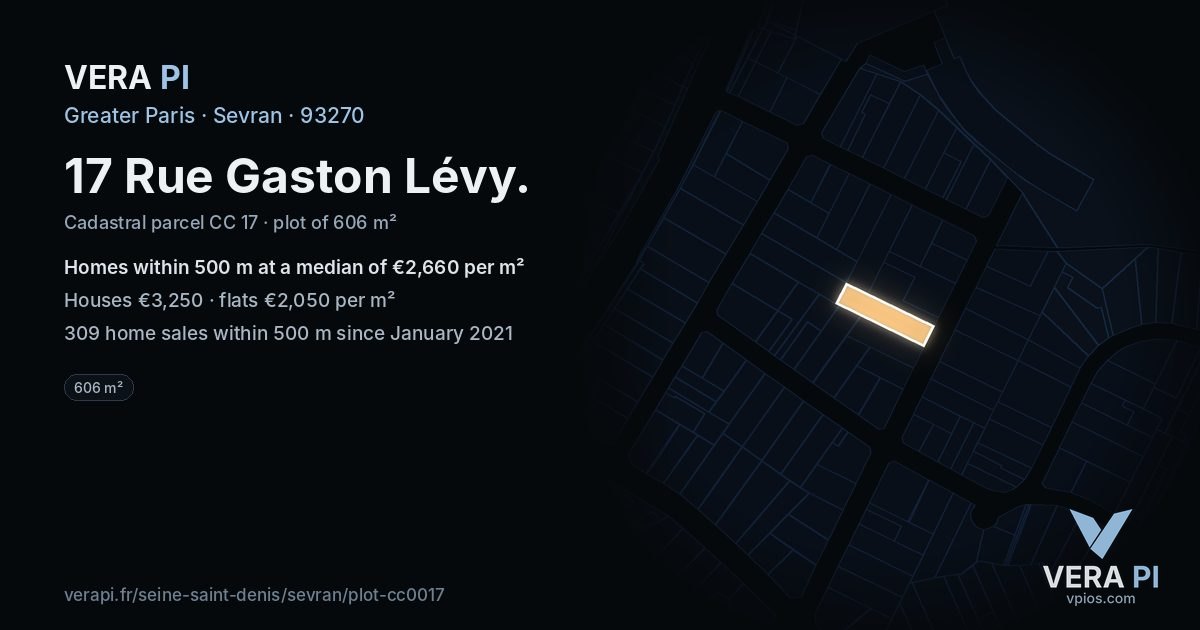17 Rue Gaston Lévy, Sevran at night – the plot lit, the parcels around coloured by the prices near them