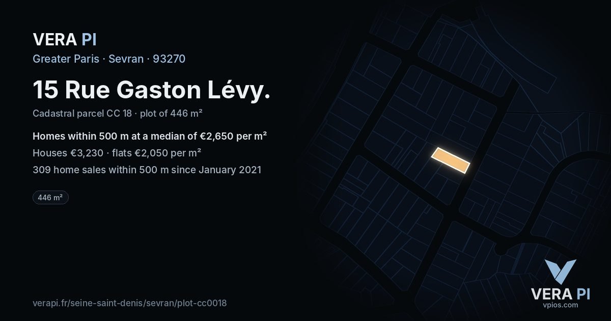 15 Rue Gaston Lévy, Sevran at night – the plot lit, the parcels around coloured by the prices near them