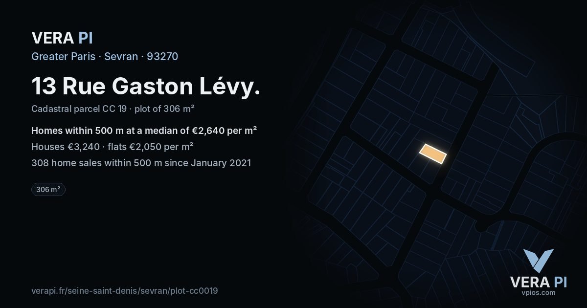 13 Rue Gaston Lévy, Sevran at night – the plot lit, the parcels around coloured by the prices near them