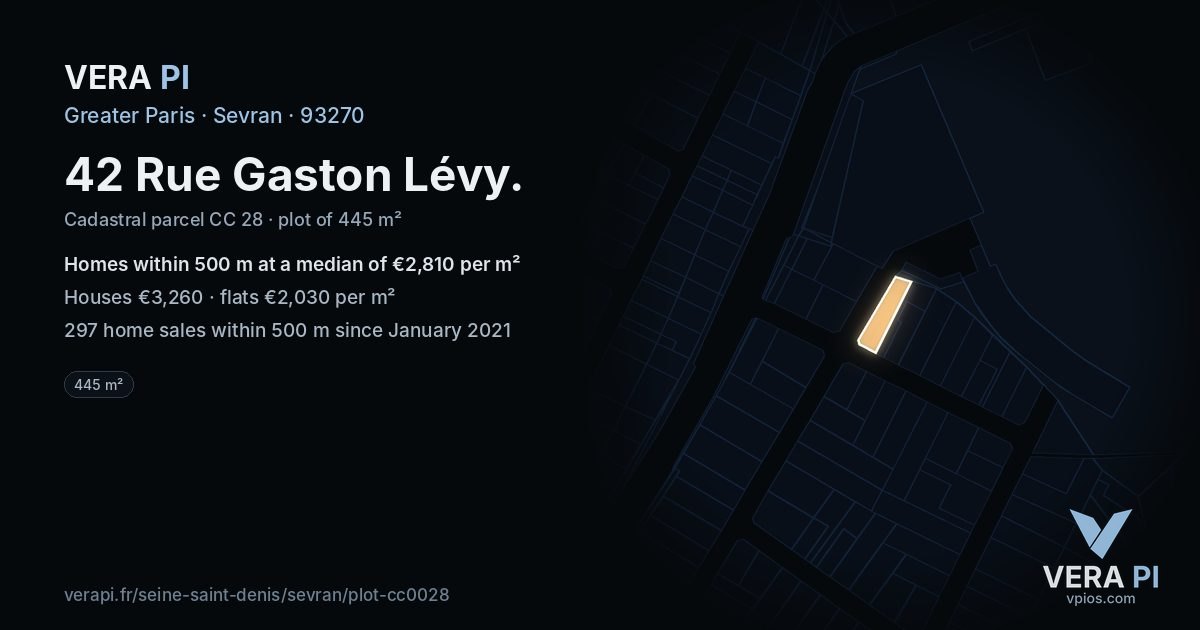 42 Rue Gaston Lévy, Sevran at night – the plot lit, the parcels around coloured by the prices near them