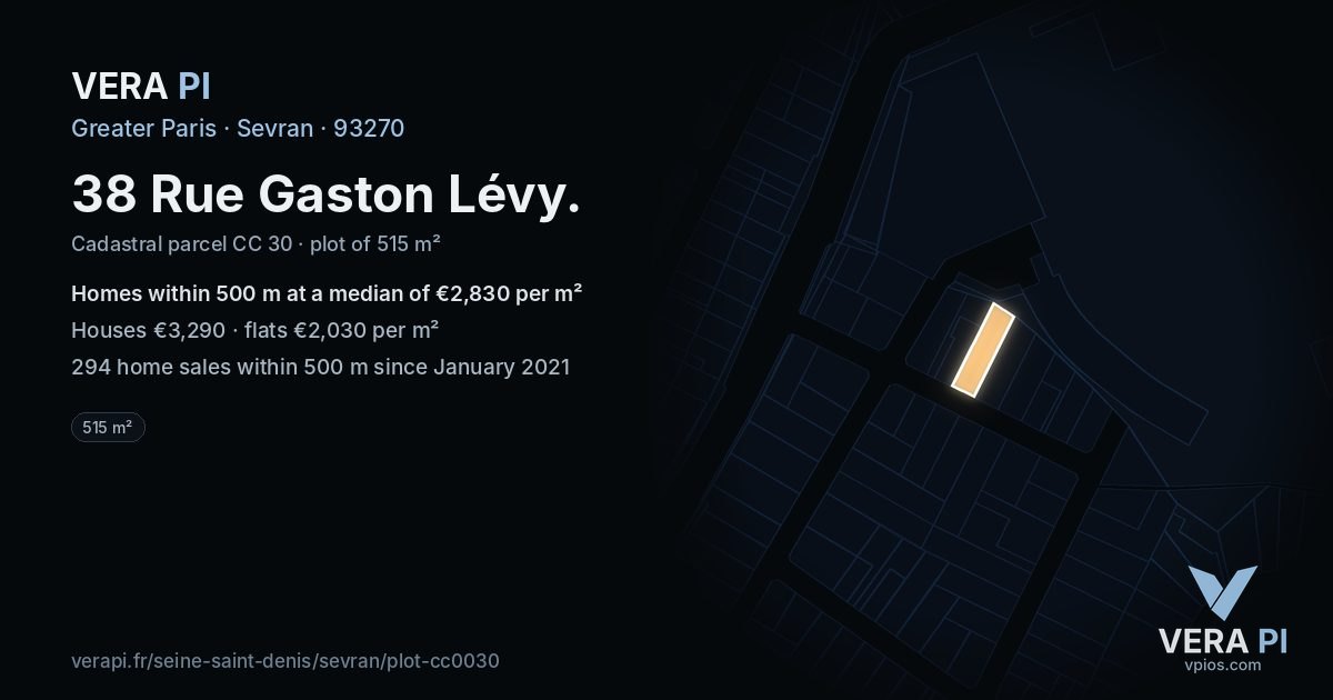 38 Rue Gaston Lévy, Sevran at night – the plot lit, the parcels around coloured by the prices near them