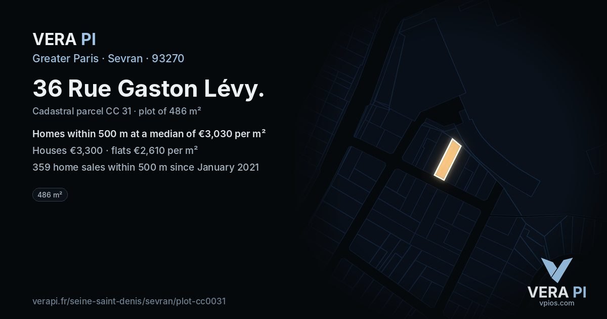 36 Rue Gaston Lévy, Sevran at night – the plot lit, the parcels around coloured by the prices near them