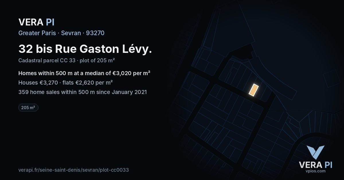 32 bis Rue Gaston Lévy, Sevran at night – the plot lit, the parcels around coloured by the prices near them