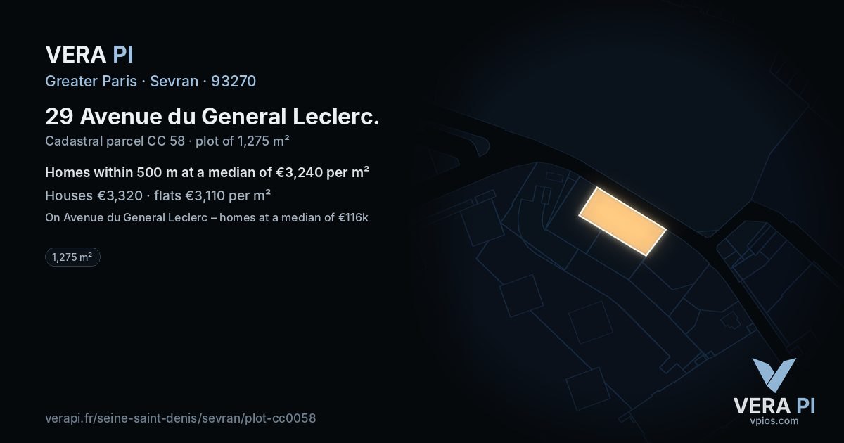 29 Avenue du General Leclerc, Sevran at night – the plot lit, the parcels around coloured by the prices near them