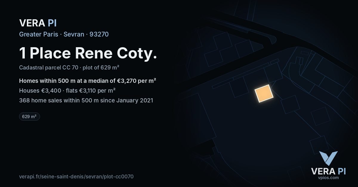 1 Place Rene Coty, Sevran at night – the plot lit, the parcels around coloured by the prices near them