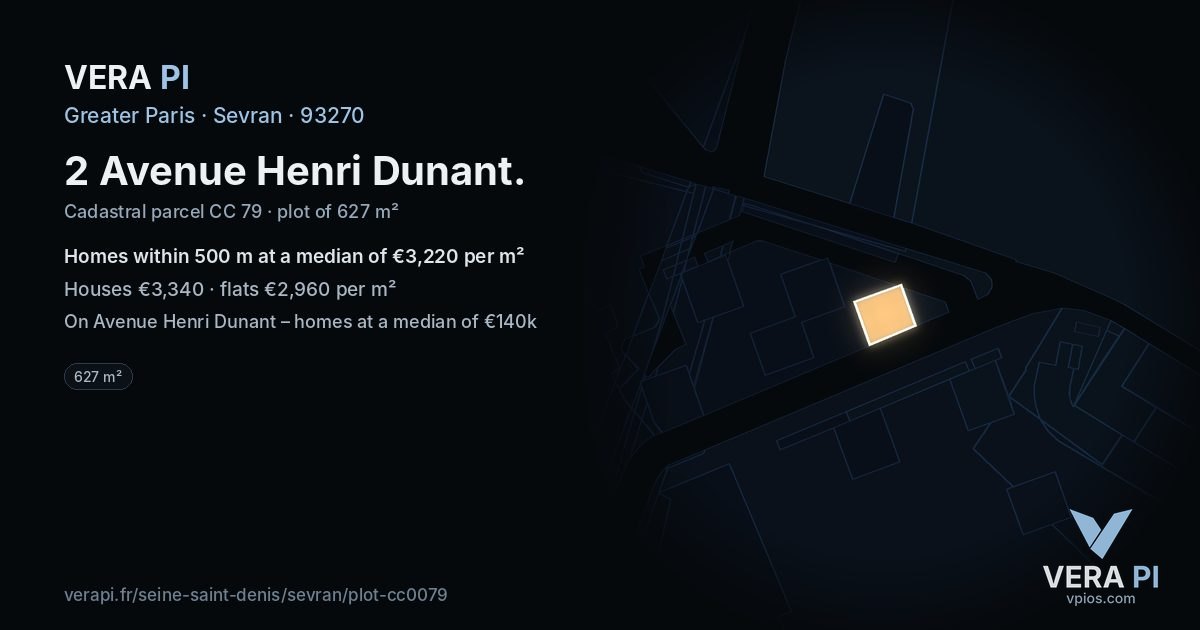 2 Avenue Henri Dunant, Sevran at night – the plot lit, the parcels around coloured by the prices near them