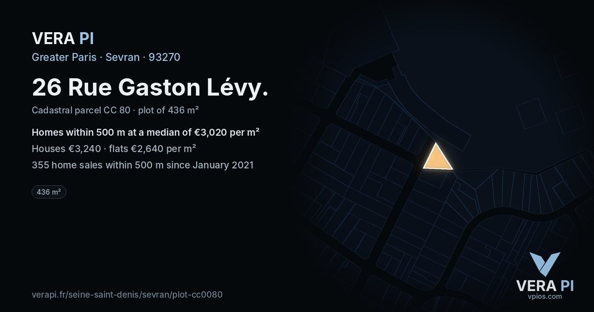 26 Rue Gaston Lévy, Sevran at night – the plot lit, the parcels around coloured by the prices near them