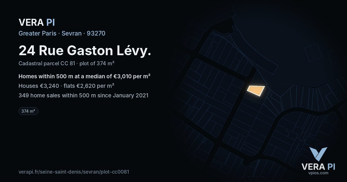 24 Rue Gaston Lévy, Sevran at night – the plot lit, the parcels around coloured by the prices near them