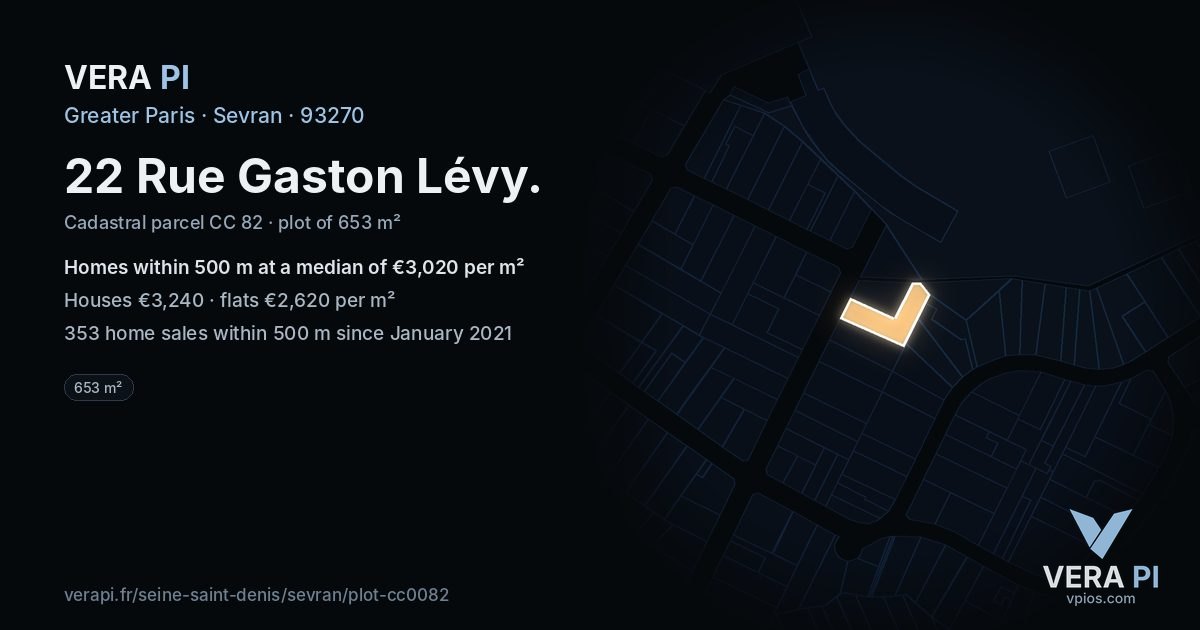 22 Rue Gaston Lévy, Sevran at night – the plot lit, the parcels around coloured by the prices near them