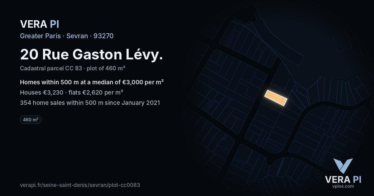 20 Rue Gaston Lévy, Sevran at night – the plot lit, the parcels around coloured by the prices near them