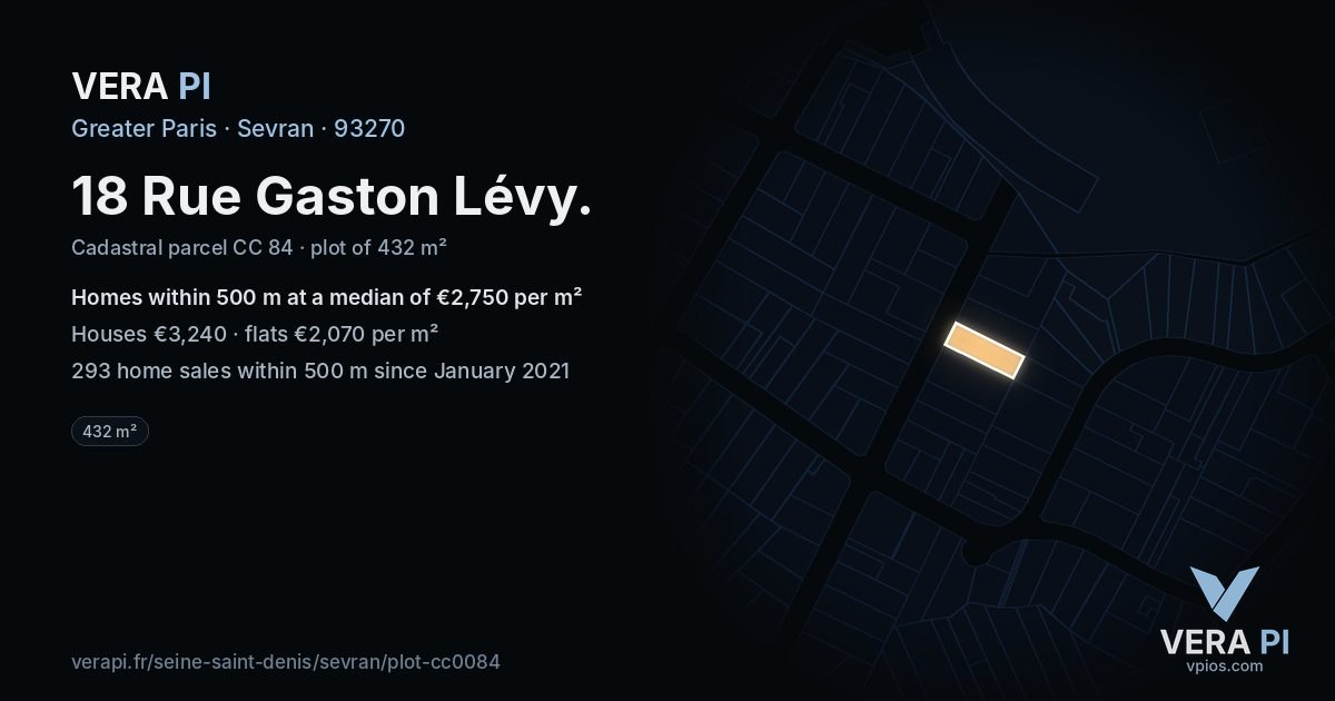 18 Rue Gaston Lévy, Sevran at night – the plot lit, the parcels around coloured by the prices near them