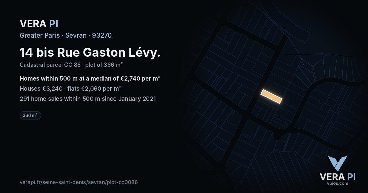 14 bis Rue Gaston Lévy, Sevran at night – the plot lit, the parcels around coloured by the prices near them