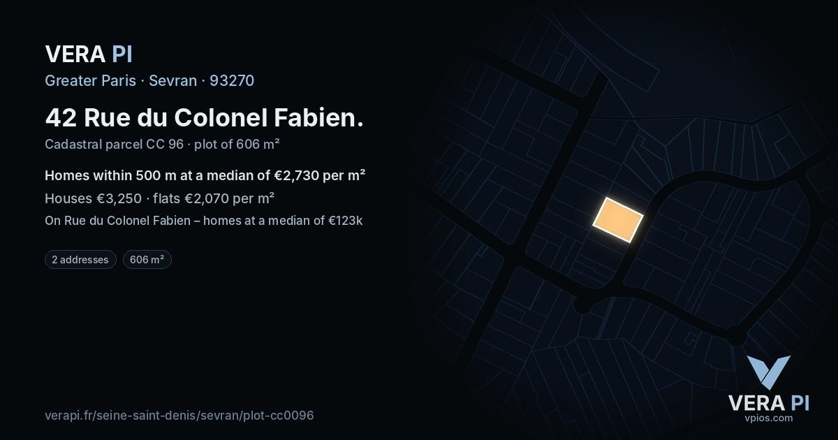 42 Rue du Colonel Fabien, Sevran at night – the plot lit, the parcels around coloured by the prices near them