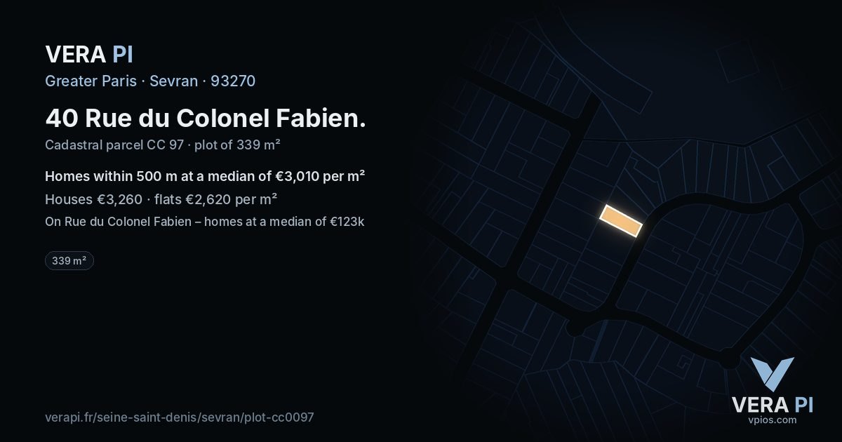 40 Rue du Colonel Fabien, Sevran at night – the plot lit, the parcels around coloured by the prices near them
