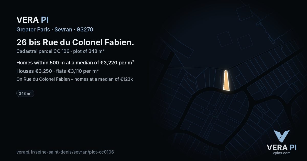 26 bis Rue du Colonel Fabien, Sevran at night – the plot lit, the parcels around coloured by the prices near them