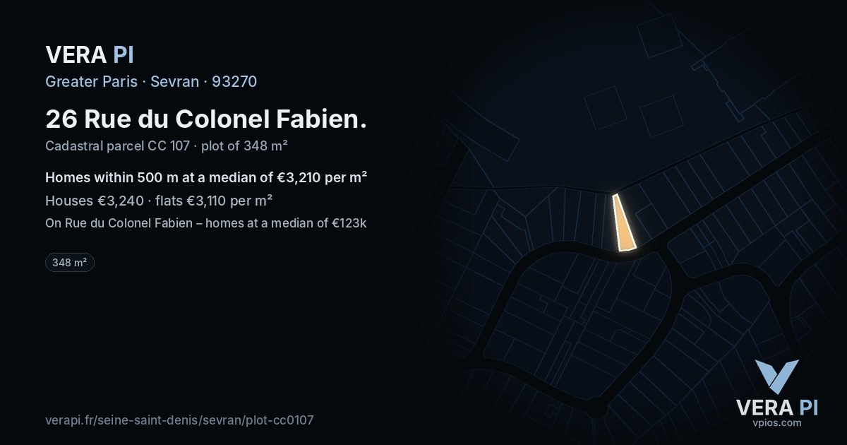 26 Rue du Colonel Fabien, Sevran at night – the plot lit, the parcels around coloured by the prices near them