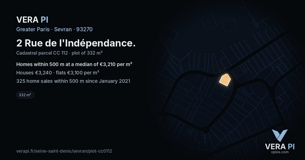 2 Rue de l'Indépendance, Sevran at night – the plot lit, the parcels around coloured by the prices near them