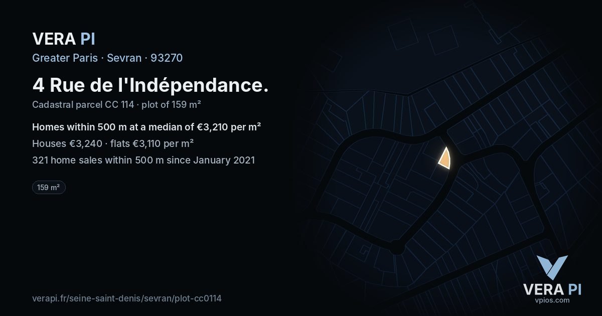 4 Rue de l'Indépendance, Sevran at night – the plot lit, the parcels around coloured by the prices near them