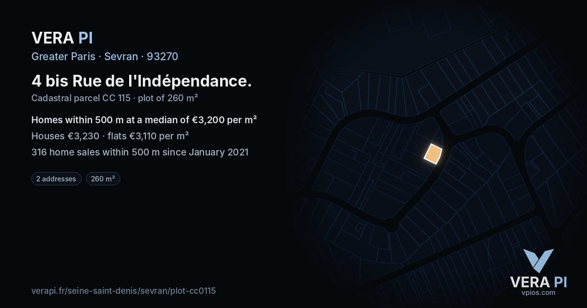 4 bis Rue de l'Indépendance, Sevran at night – the plot lit, the parcels around coloured by the prices near them